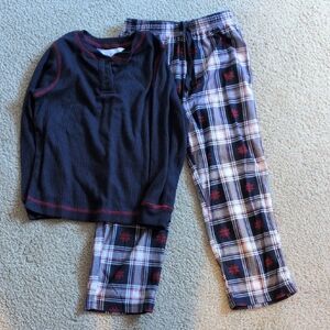 Plaid Kids Pajama Set - Navy and Red